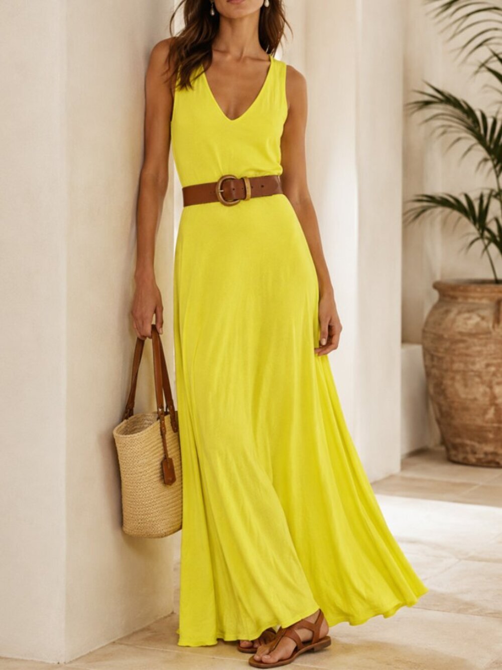 Ralph Lauren Black Label Neon Yellow Cotton Maxi Dress Size XS